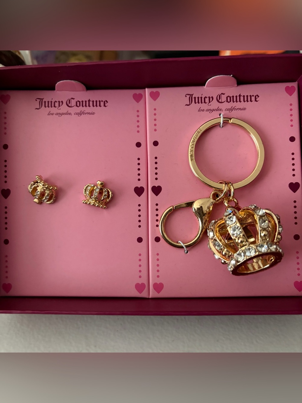 Juicy Couture Gold Crown Keyring and Crown Stud Earrings Set